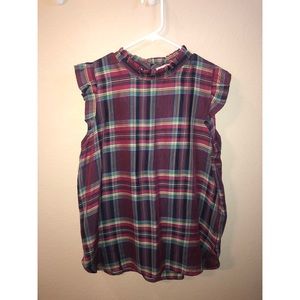 LOFT Plaid Ruffle Sleeveless Blouse- NEW W/ TAGS!